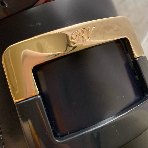 Roger Vivier deep navy gold emblem buckle leather block heels size 37 - Picture 6 of 8